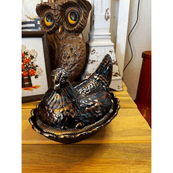 Vintage Fenton 8" Amethyst Carnival Glass Hen On Nest 5182CN - Picture 5 of 7